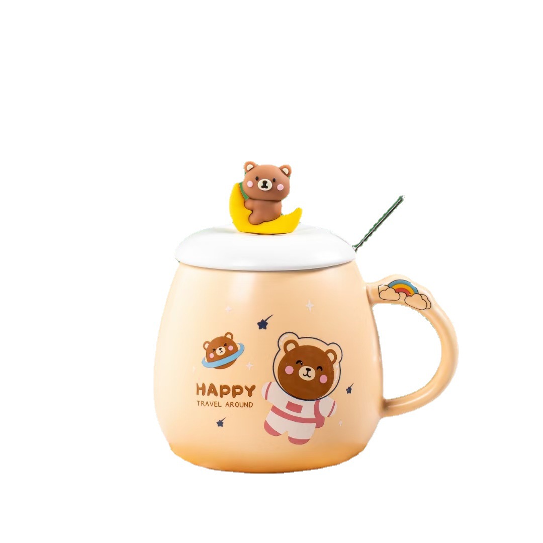 Creativo lindo dibujos animados Luna oso lindo Taza de cerámica regalo Oficina taza con tapa cuchara taza
