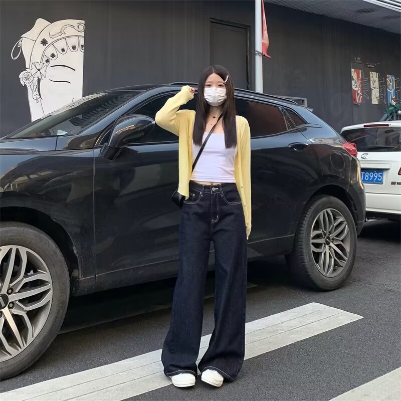 Vintage dark blue Straight Leg Jeans Women's 2025 New Spring High Waist Loose Slimming Pants Vintage dark blue Straight Leg Jeans Women's 2025 New Spring High Waist Loose Slimming Pants