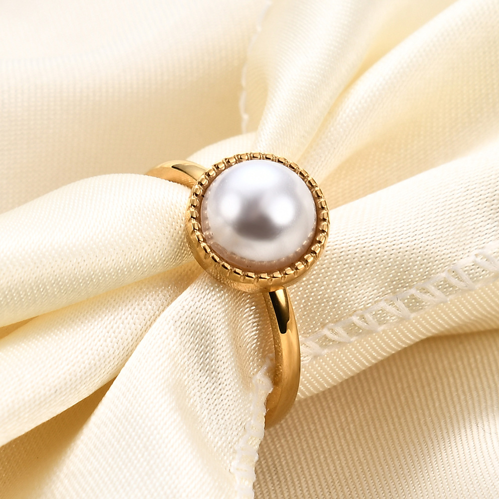 6g Weight Pearl Inlay Material Rings Classification Simple Style Round Titanium Steel Pearl Pearl Rings