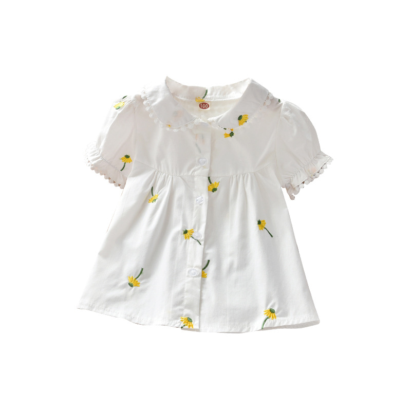 Camisa de manga corta para niñas 2023 Verano nuevo estilo coreano camisa blanca camisa de flores de moda para niñas moda para niños