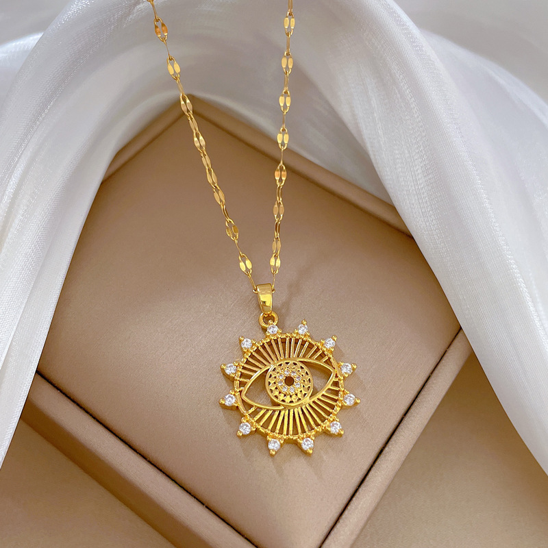 Fashion Eye Stainless Steel Copper Plating Rhinestones Pendant Necklace