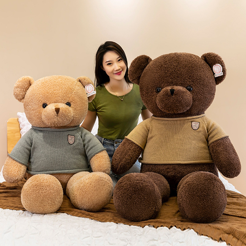 Linda pareja de peluche oso de peluche de juguete muñeca suéter oso muñeca grande oso de peluche almohada regalo al por mayor