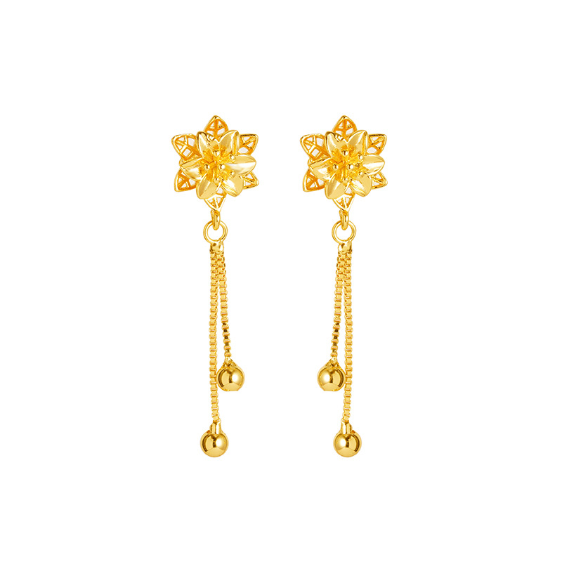 Vietnam oro Bauhinia pendientes borla flor hueco de las mujeres pendientes de moda largo elegante aguja de plata pendientes de nicho image 6
