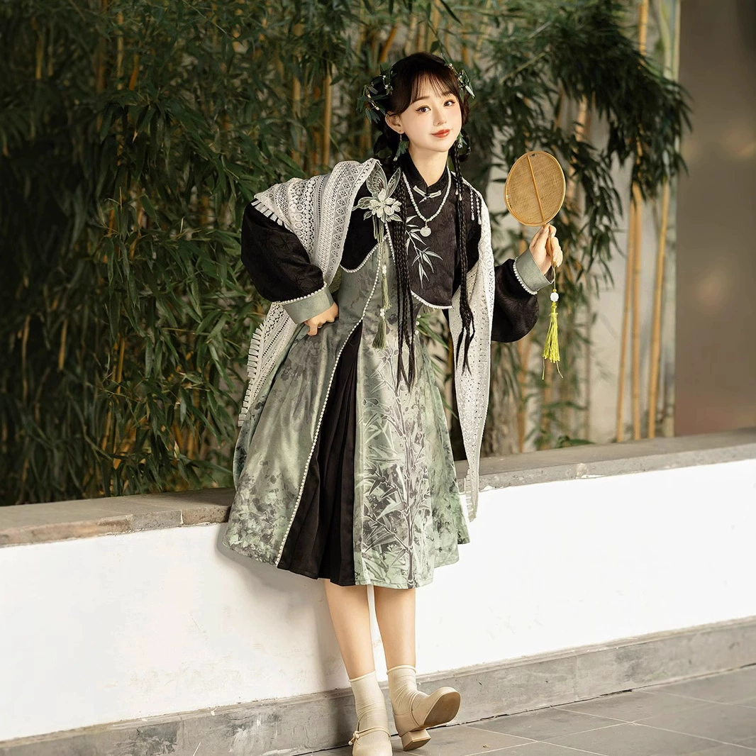 Новый китайский стиль Hanfu, женский китайский стиль, улучшенный элемент Han, шаль, топ, юбка на подтяжках, костюм, весенне-осенний стиль