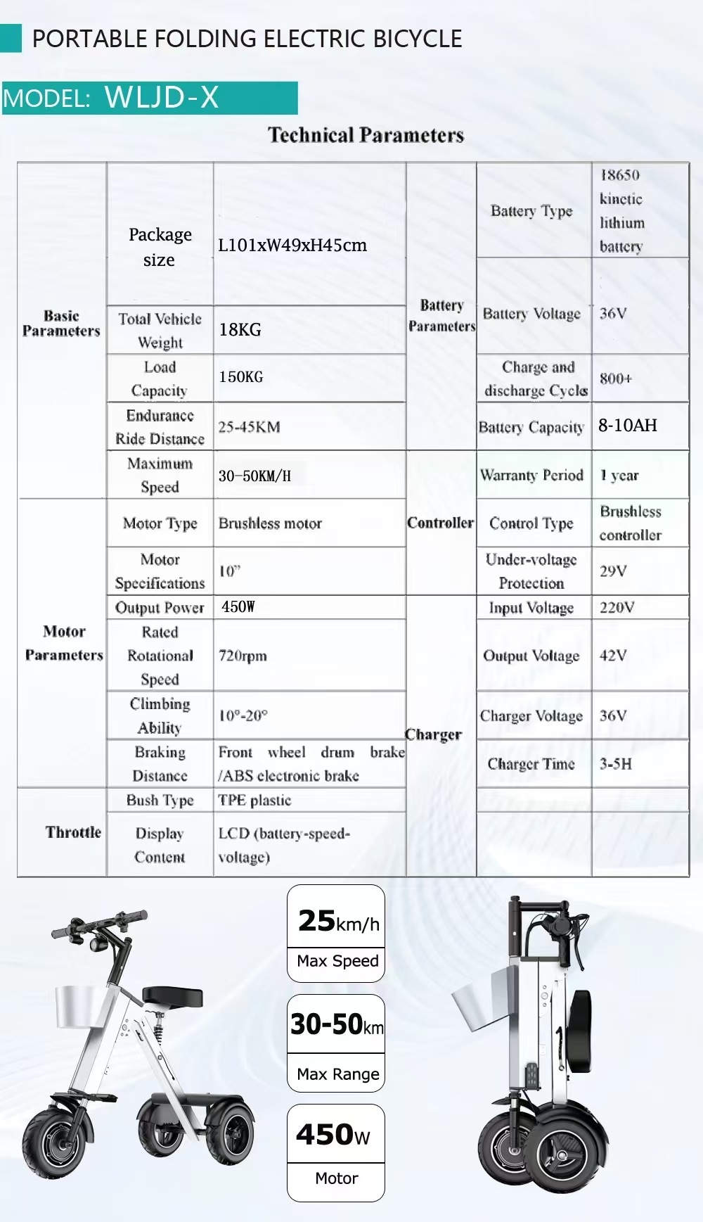 Cross-Border Folding Electric Vehicle, Aluminum Alloy Mobility Scooter, Power-Assisted Electric Tricycle, Small Household Electric Vehicle, Car-Mounted Battery-Powered Vehicle