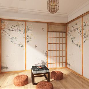 Japanese style ukiyo-e and Japanese script killing wallpaper jujiu House sushi shop simulation wooden door screen environmental protection mural