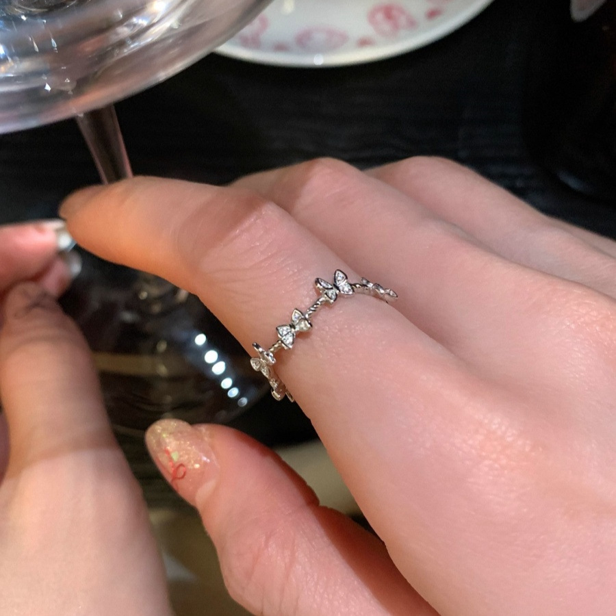 立體鋯石蝴蝶戒指女時尚輕奢高級感小眾設計個性簡約百搭開口指環