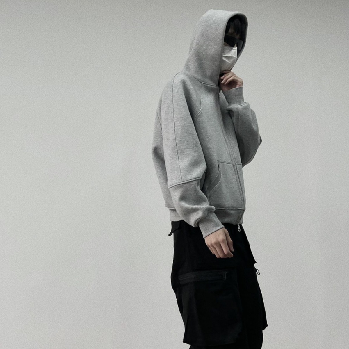 Hombres y mujeres de gota-hombro cleanfit cremallera con capucha perfil pesado corte boxy suelta color sólido básico suéter del todo-fósforo