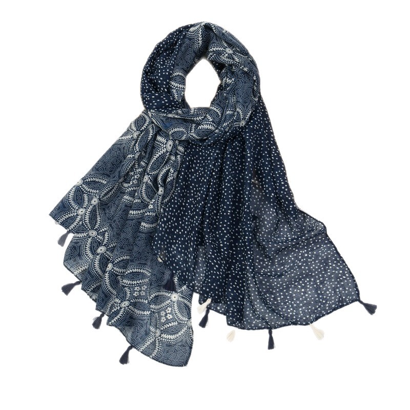 New Literary Small Fresh Cotton And Linen Retro Fringed Scarf Women's Beautiful Printed Silk Scarf Sunscreen Shawl_voghion.com