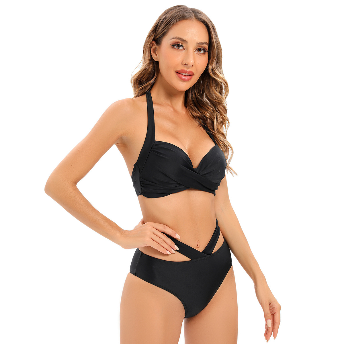 Traje de baño de dos piezas con cuello halter de Amazon para mujer, bikini con copas cruzadas, traje de baño sexy con espalda descubierta