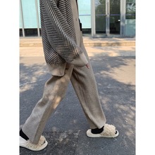 高腰网红针织哈伦裤女2024秋冬新款宽松百搭直筒毛线奶奶长裤子潮