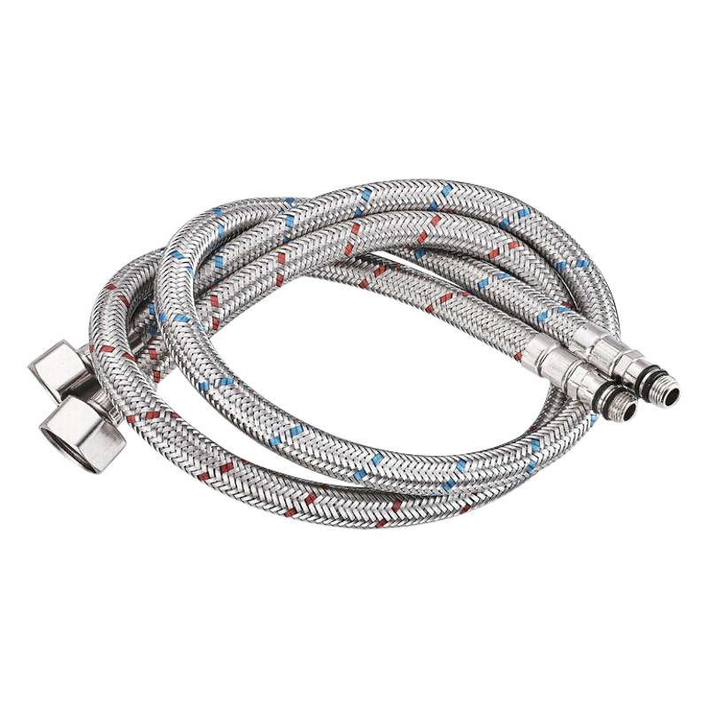 304 de acero inoxidable manguera tejida caliente y fría grifo de agua sola cabeza cocina cuenca grifo puntiagudo tubo de entrada a prueba de explosiones