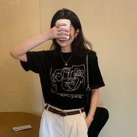短袖t恤女夏季新款韩版圆领宽松百搭情侣学生上衣体恤ins女装批发