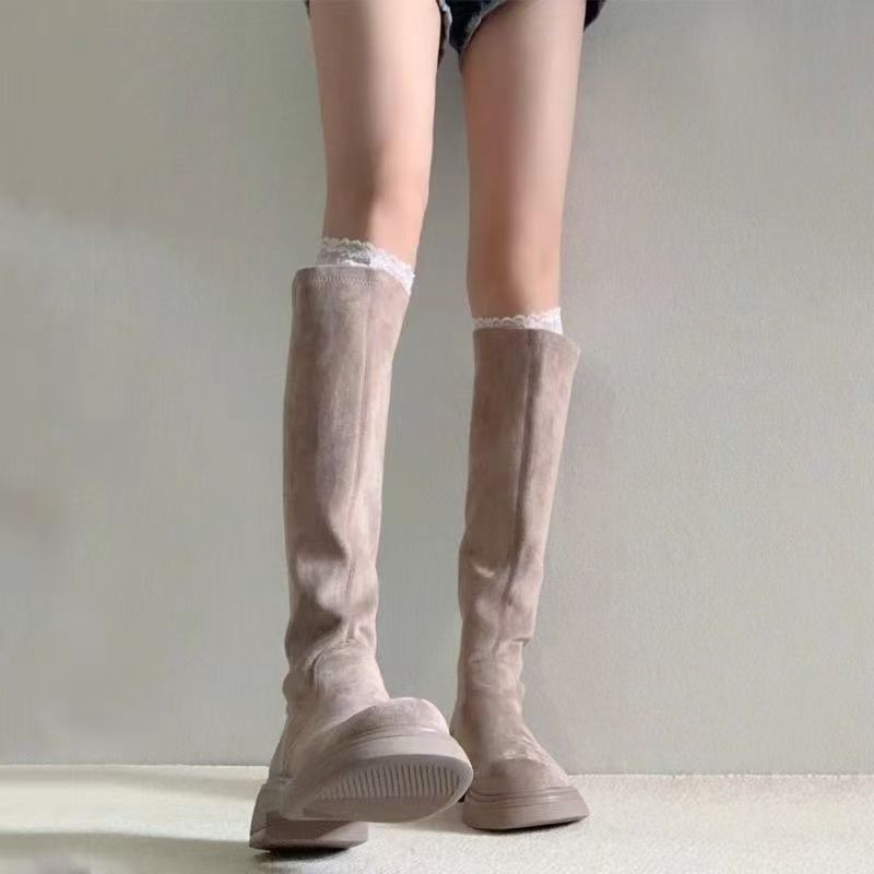 Women's Knee-High Boots 2025 New Autumn and Winter Fleece-Lined Over-The-Knee Boots Thick-Soled Elastic Slimming Look Knight Boots