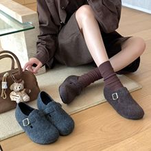 MARCO&JOYCE森系复古毛呢厚底博肯鞋女冬新款一脚蹬加绒棉鞋毛毛