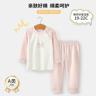儿童保暖内衣套装宝宝竖条舒绒肩开套装男女童秋衣秋裤婴儿家居服