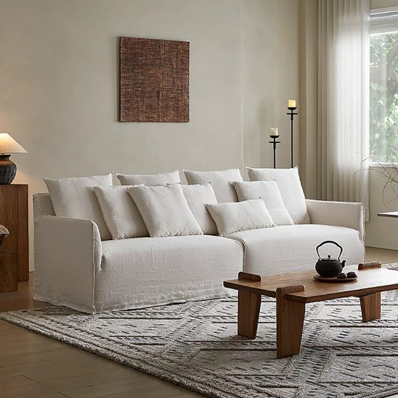 Sofá de tela de lino de cuatro personas completamente desmontable y lavable estilo japonés de vivienda de estilo pequeño estilo moderno simple estilo crema