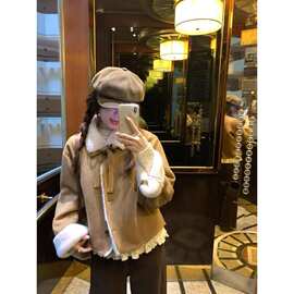 法式皮毛一体宽松百搭厚外套女2025秋冬新款小个子加绒短款棉服
