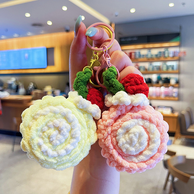 Creative Cartoon Plush Swiss Roll Keychain Cute Macaron Hanging Buckle Couple Bag Pendant Small Gift Wholesale