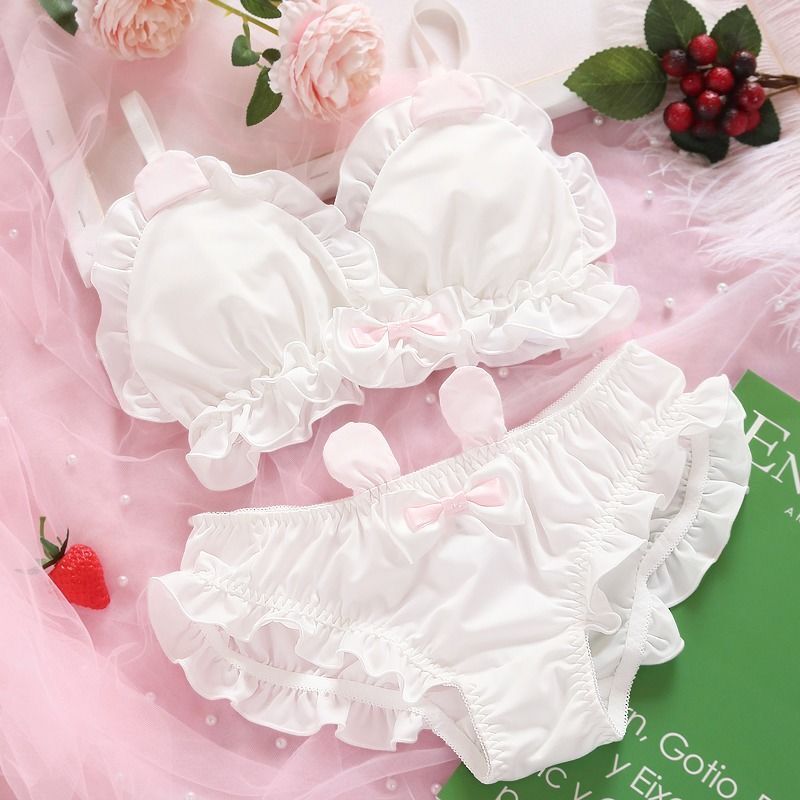 New Japanese sweet cute rabbit ears underwear women's soft girl Lolita wireless comfortable thin bra suit