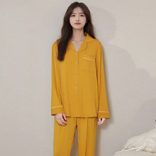 竹纤维开襟睡衣  春秋季 女士纯色家居服套装 睡衣竹纤维多色