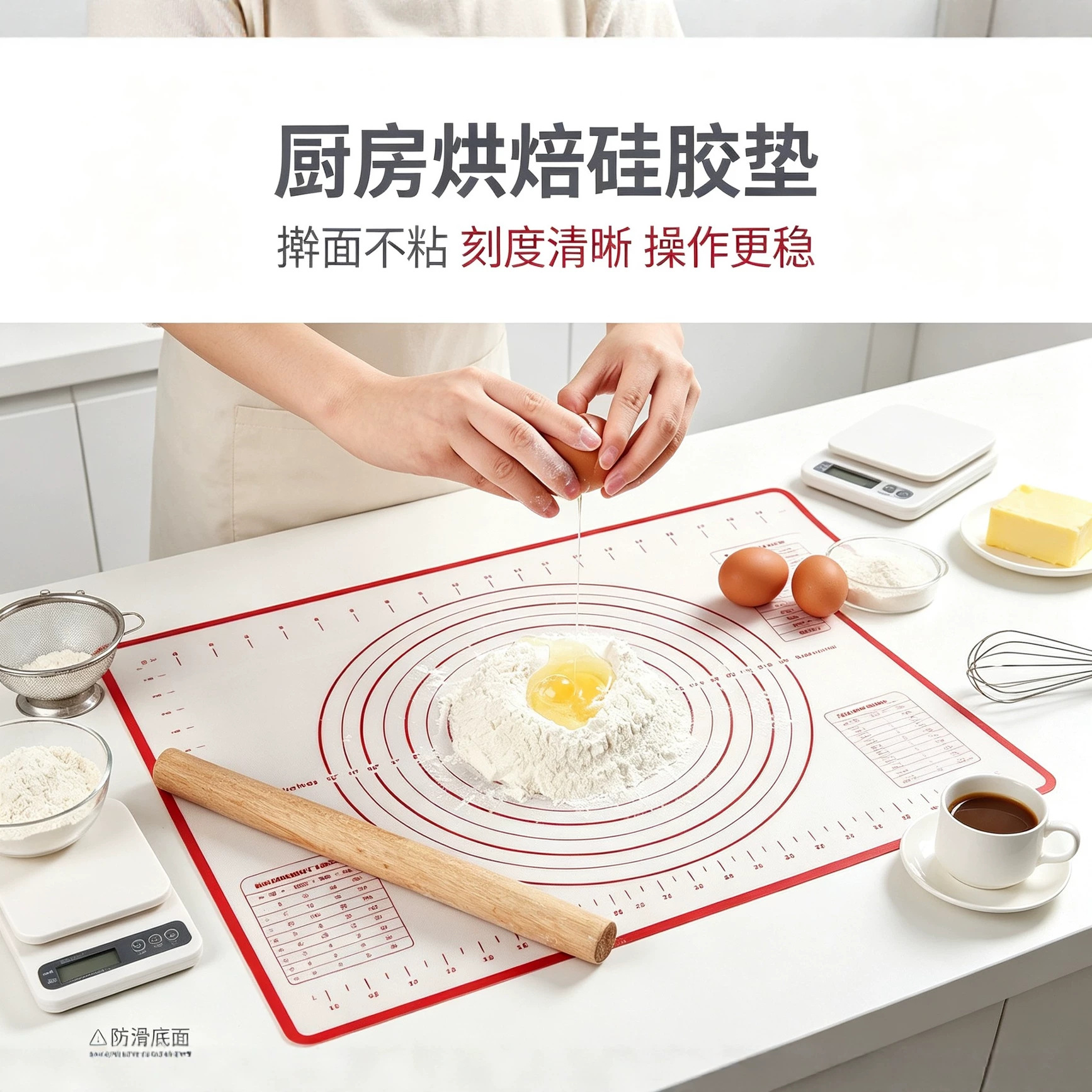 Food-grade silicone baking mat, non-stick silicone mat for kneading dough, suitable for home kitchens and baking
