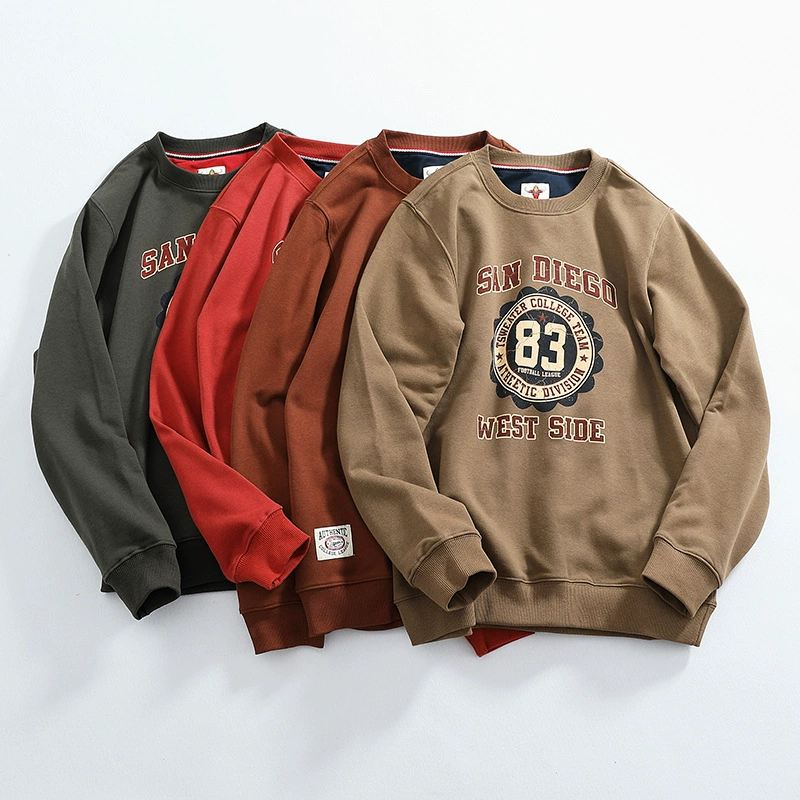 Карточка текстуры прилива! Тяжелый принт с махровым осенним воротником свитер американский повседневный минималистский пуловер топ мужской