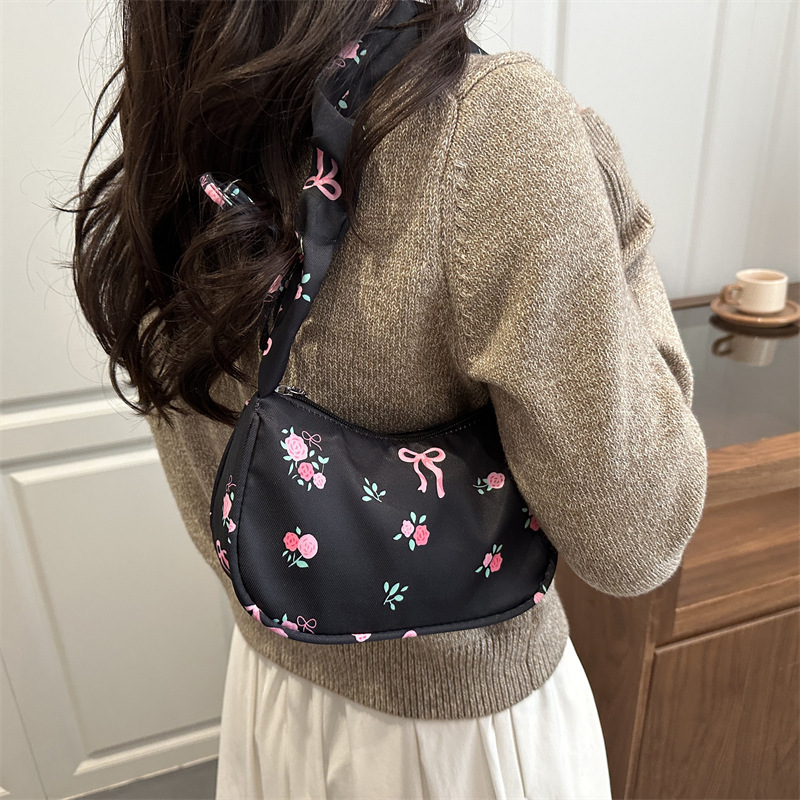 2026 New Fashion Bow Print Casual Simple Shoulder Bag Commuter Underarm Bag Lightweight Handbag Women's Bag