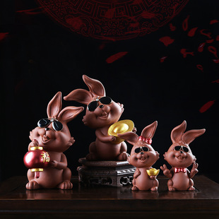Creative Purple Sand Cute Rabbit Tea Pet Ornaments Home Living Room Tea Table Ornaments Tea Set Tea Ceremony with Zodiac Rabbit
