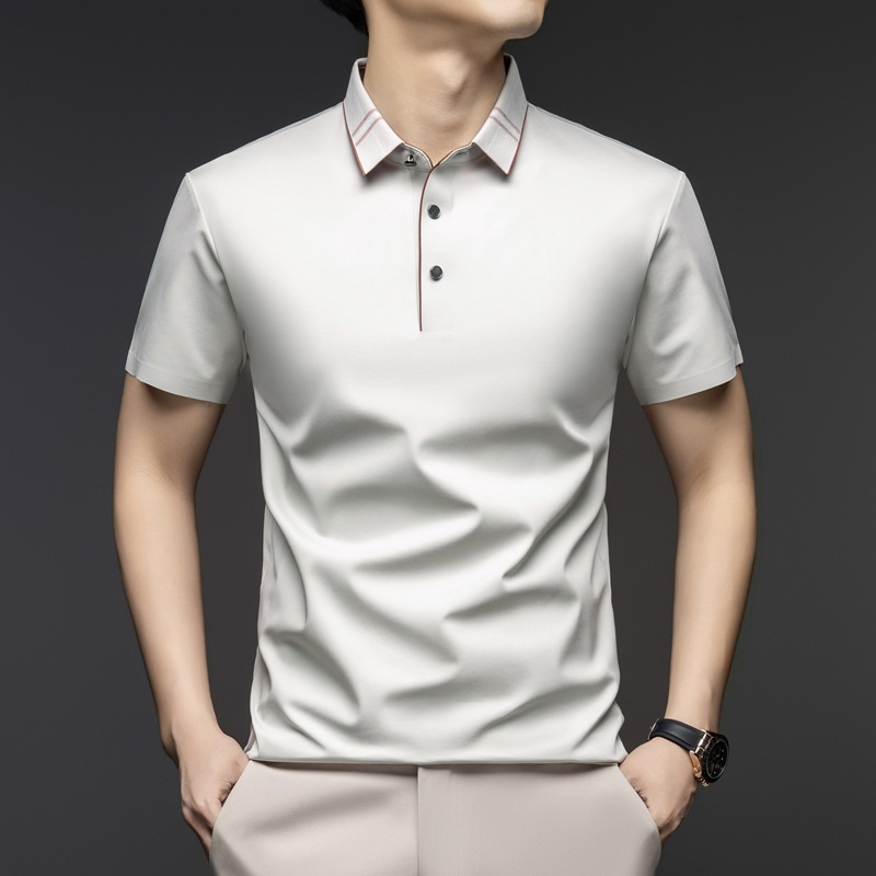 Men's Gentleman's Stylish Short-sleeved T-shirt 2025 Summer New Arrival Young and Middle-aged Fashionable Casual Solid Color Ice Silk Top