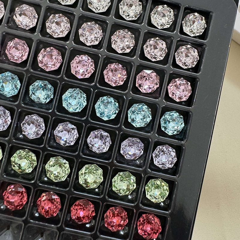 Dongzhou Crystal Octagonal Rose Cut Nail Art Rhinestone 8mm Sparkling Imitation Zircon Octagonal Pointed Bottom Rhinestone Earring Accessories