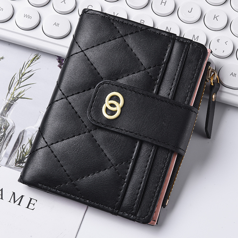 Korean Style Women's Wallet Short Folding Multi-Card Slot Simple Student Wallet Coin Clip Embroidery Thread Coin Purse Wholesale