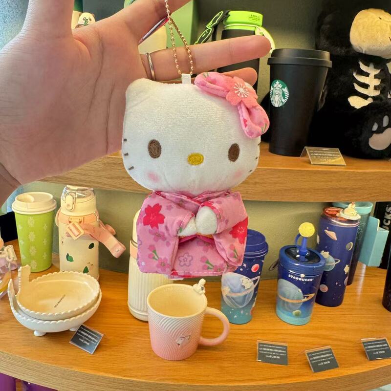 日系卡通动漫灯芯绒卷毛摇粒绒KT猫钥匙扣挂件公仔女生背包挂饰|undefined