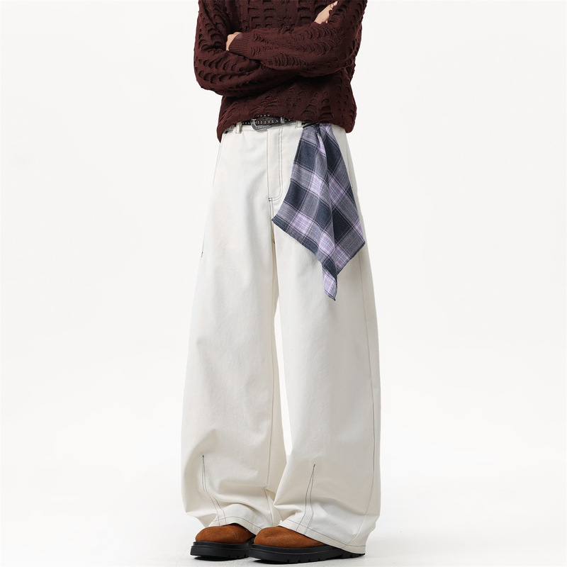 American-style stitched black square-pocket cargo pants for men and women, 2026 summer sports casual pants, loose wide-leg trousers American-style stitched black square-pocket cargo pants for men and women, 2026 summer sports casual pants, loose wide-leg trousers