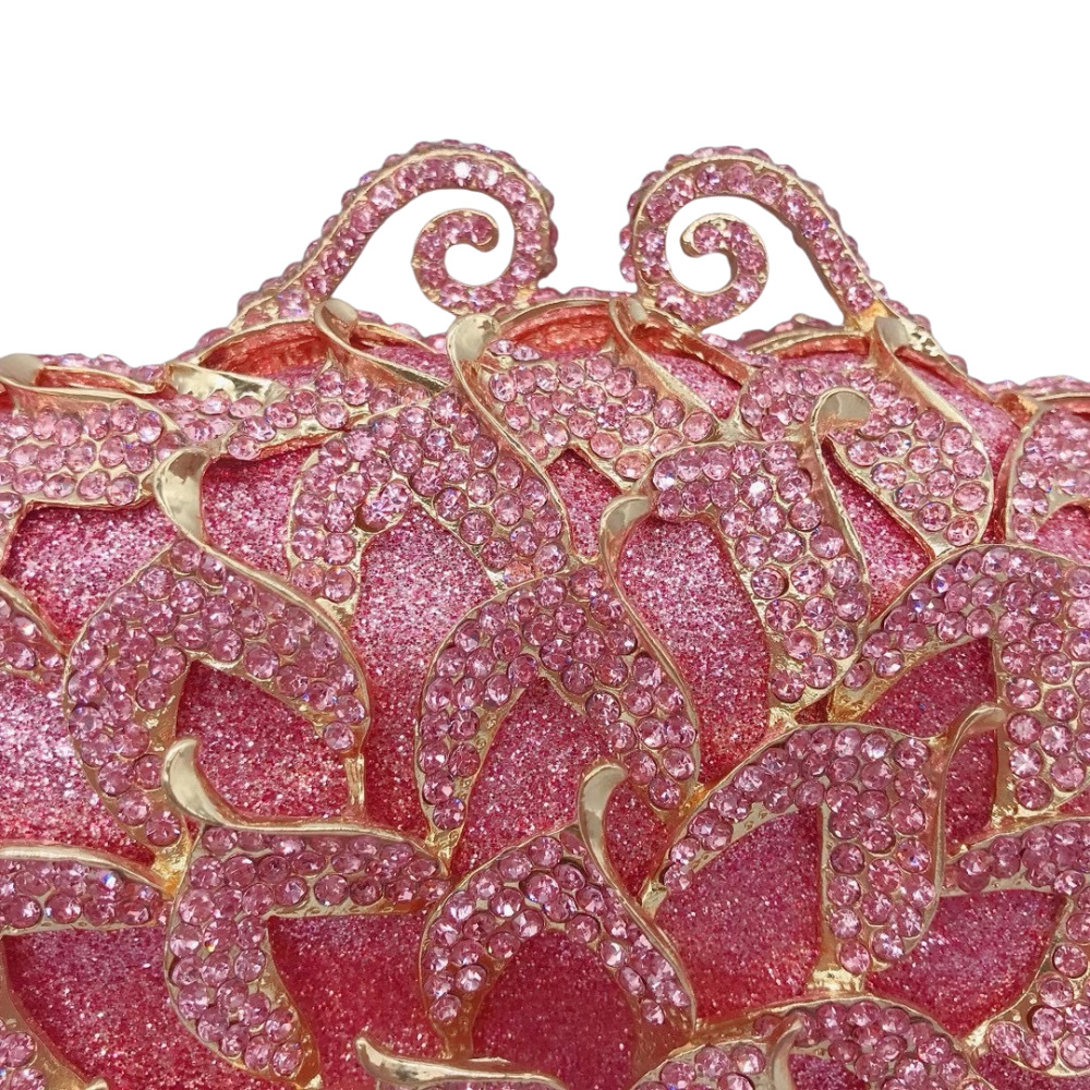 Túi clutch nữ đính kim cương giả kim loại rỗng phong cách dạ hội — hồng, Tùy chỉnh cá nhân chi tiết 2