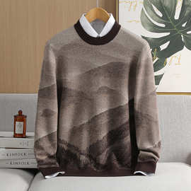濮院外贸冬季加厚男士羊毛衫2025男款毛衣圆领雪山提花秋冬套头衫
