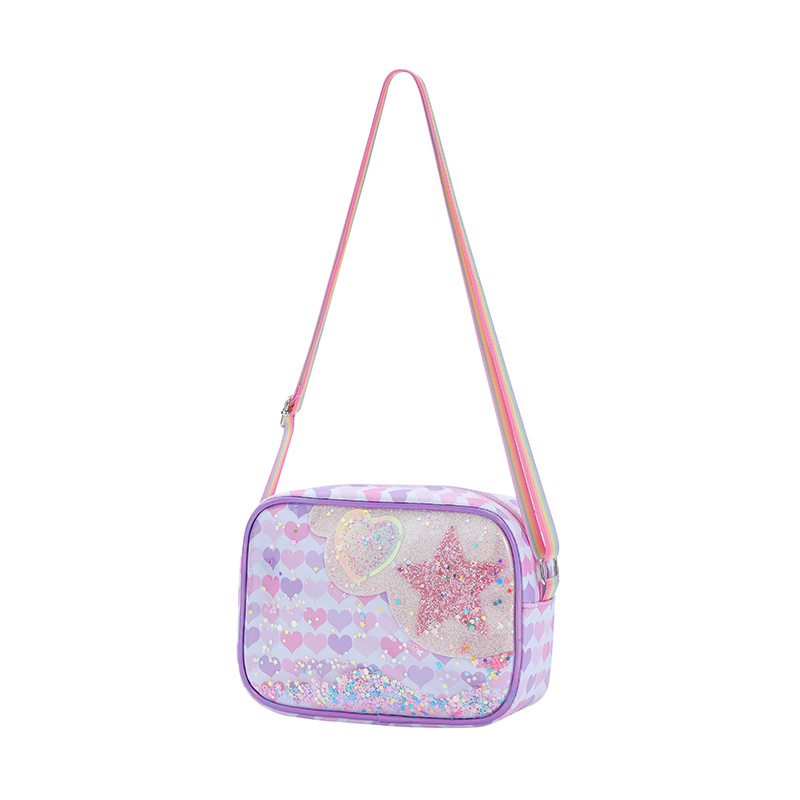 Cute Style Square Shape Women's Medium PVC Star Heart Shape Cute Square Zipper Crossbody Bag