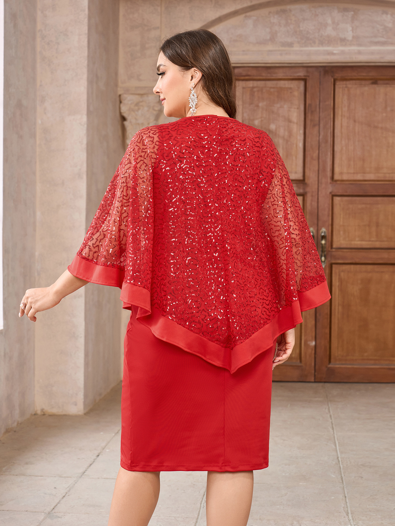 Vestido de gran tamaño etiquetado hasta la rodilla falda corta de banquete de fiestas de pañuelo de glúteas vestido transfronterizo para mujeres de otoño y invierno