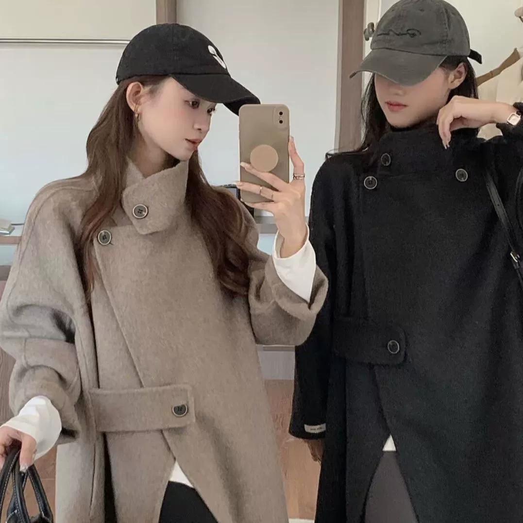 Новая осенне-зимняя коллекция 2025 года: высококачественные и очень стильные корейские шерстяные пальто средней длины для миниатюрных людей, чтобы выглядеть моложе.