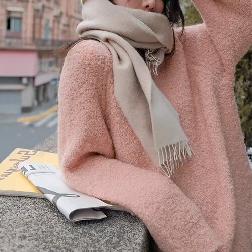 YUNSHU Plush White Salt Circle Knit Soft and Gentle Loose Sweater Autumn/Winter Lazy Style Knit Top for Women