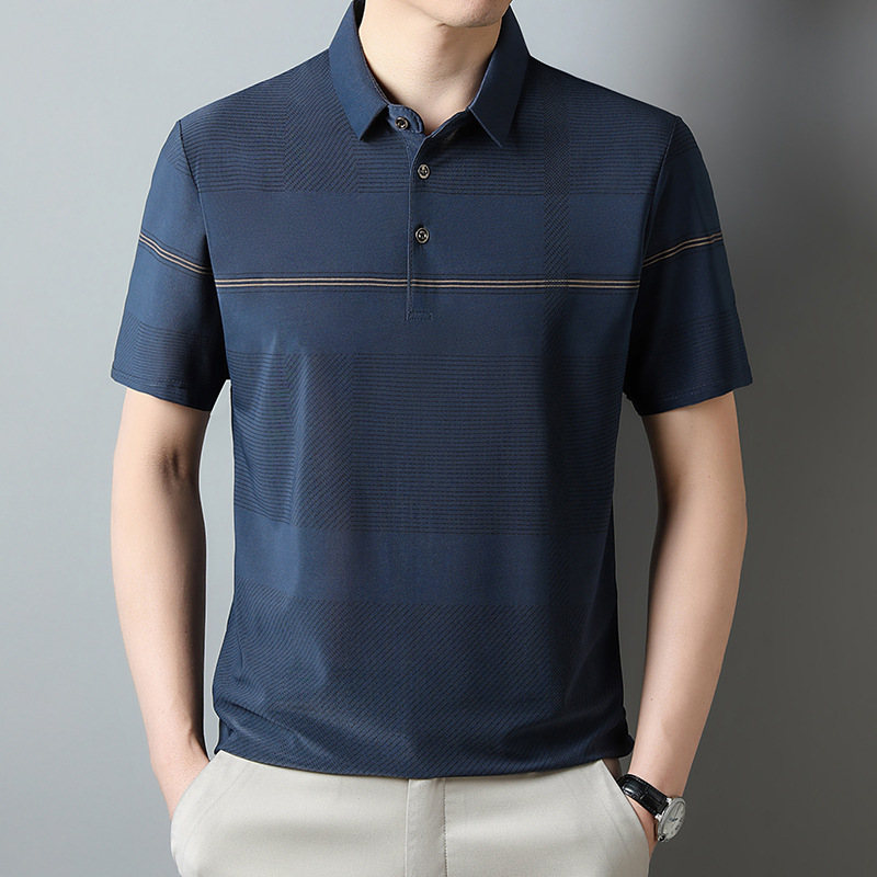 Dad Summer Clothes for Middle-Aged and Elderly Men Short-Sleeved Cotton T-Shirt Lapel Men's Polo Shirt Top Loose Casual Men's T-Shirt