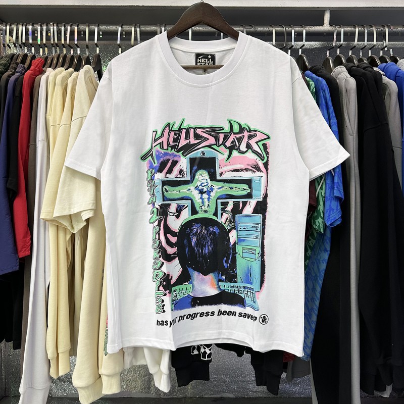 【Impresión Digital】Camiseta de manga corta informal y versátil Hell Star, éxito de ventas transfronterizo, conjunto de pantalones cortos para parejas, entrega rápida