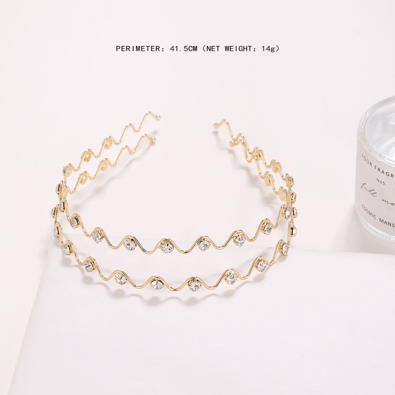 Estilo coreano simple diadema delgada de metal exquisito diamante incrustado diadema de onda de alto grado de novia princesa horquilla accesorios para el cabello al por mayor