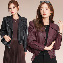 专柜绵羊皮皮衣女短款2025新款时尚西装领机车服女士气质百搭外套