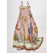 外贸撤回高级感气质款粉色印花吊带连衣裙子女2025年今年流行爆款