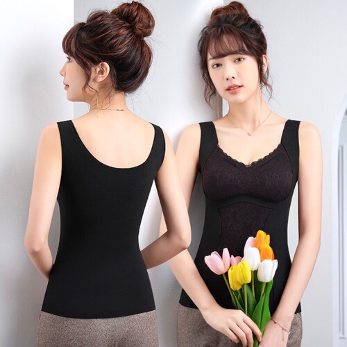 Double-sided brushed fleece warm underwear women's lace seamless bra pad slimming warm vest 
