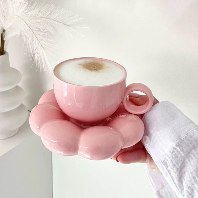 Pink Entry Luxury Coffee Cup suit Afternoon Tea High Beauty Value Tea Cup Breakfast Cup Niche INS Style Creative Flower Cup