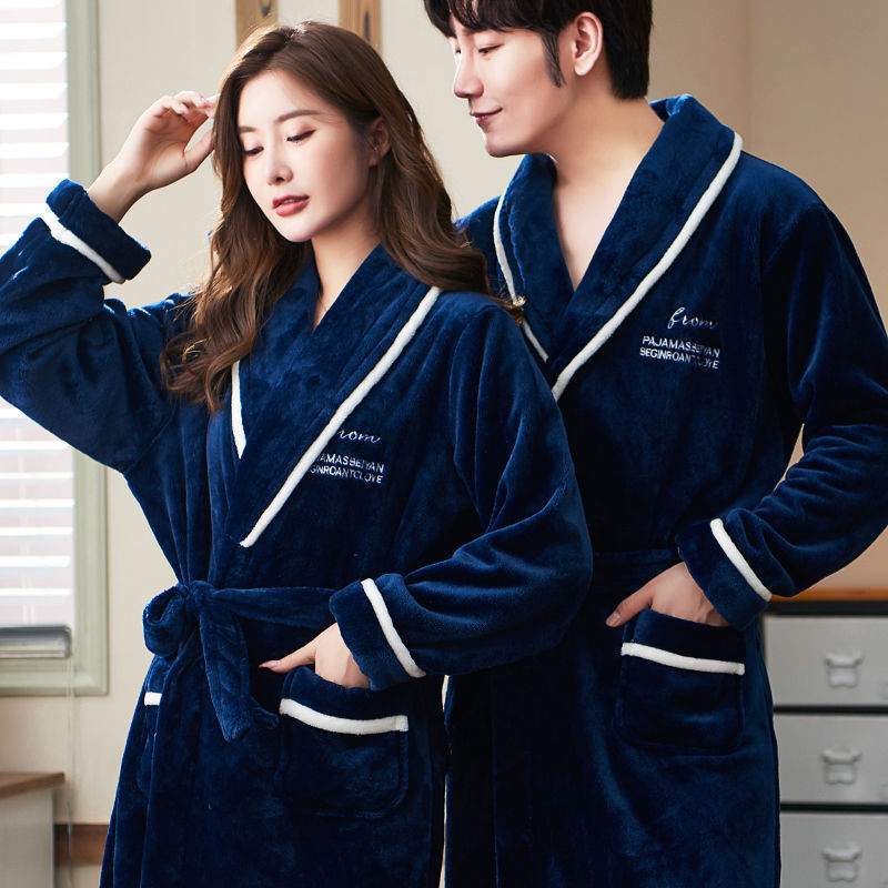 남자 잠옷 두꺼운 산호 양털 잠옷 가을과 겨울 봄과 가을 아침 가운 플란넬 세트 목욕 가운 남자 로브