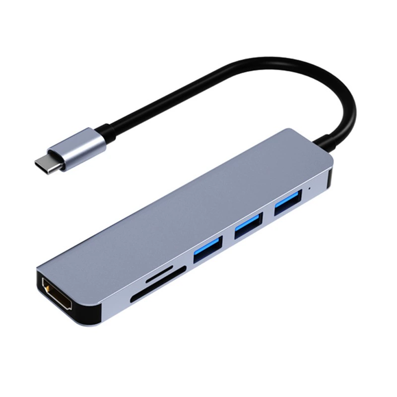 Алюминиевый корпус Type-C на HDMI/USB/TF/SD шести-в-одном многофункциональный хаб-расширитель для ноутбука