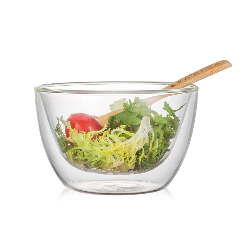 Doble capa de vidrio de borosilicato tazón transparente cocina desayuno tazón de leche aislado transparente ensalada tazón de fideos instantáneos